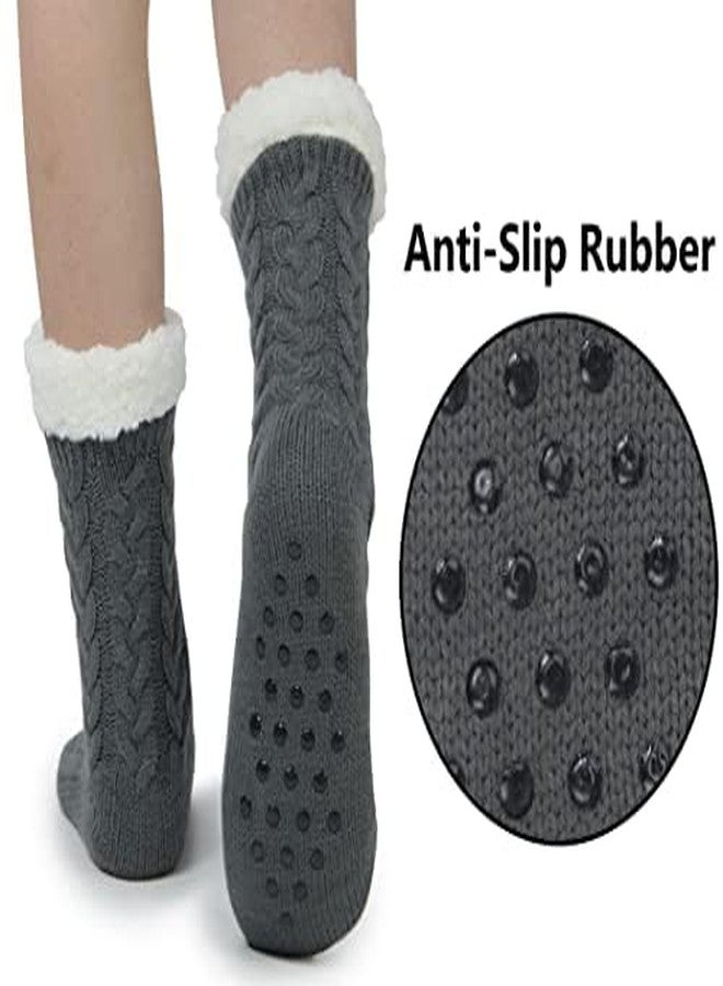 BenSorts Women's Slipper Socks with Grippers House Home Winter Warm Cozy Fuzzy Sherpa Non Slip grips Socks Comfy Soft Christmas Gift Black Grey 2 Pairs - Image 3